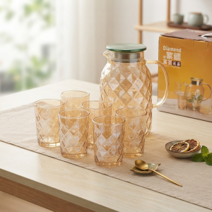 Diamond Cut Glass & Pitcher Set
