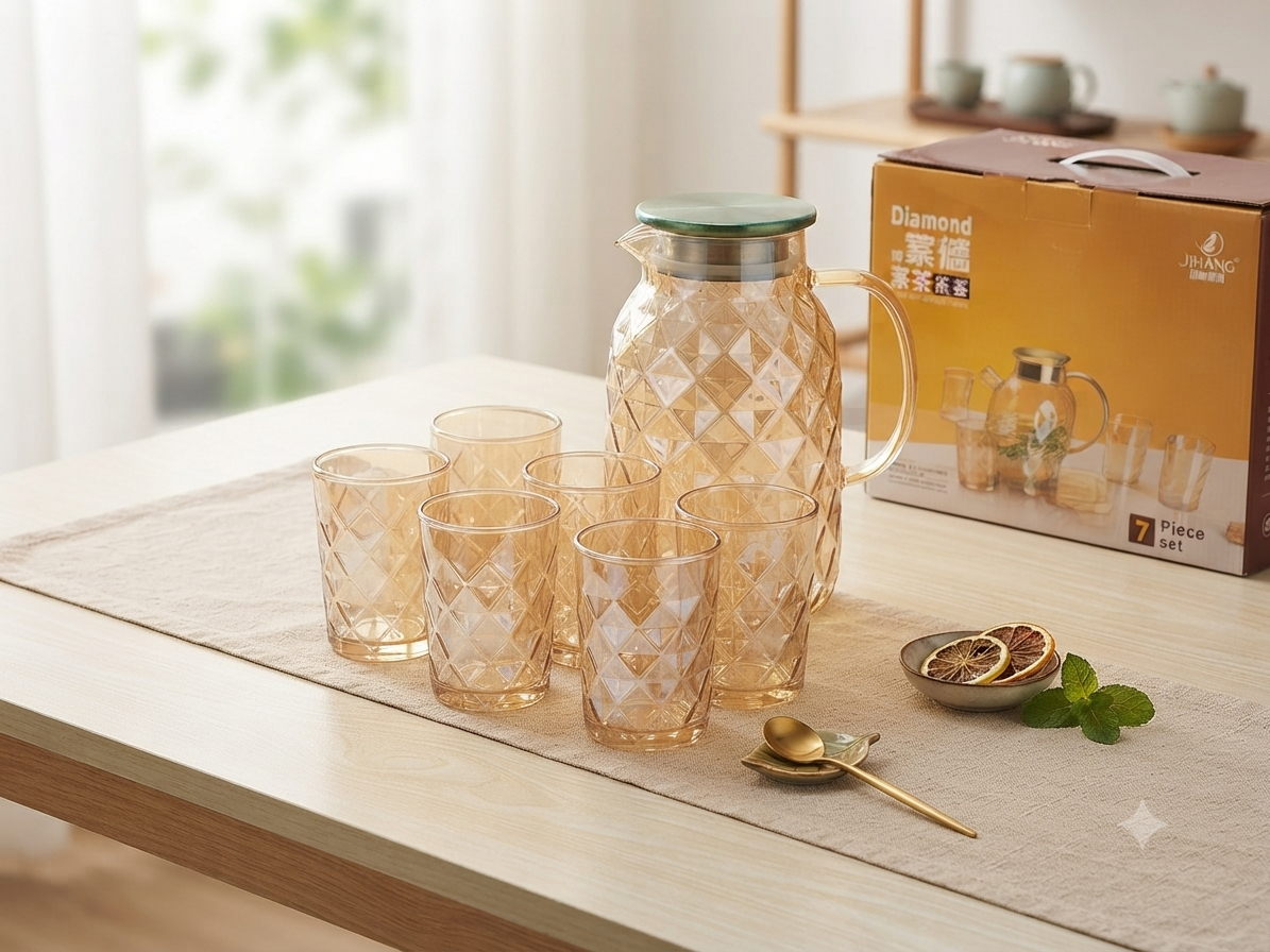 Diamond Cut Glass & Pitcher Set
